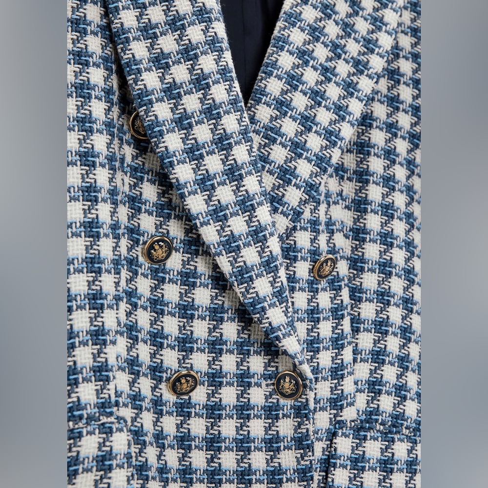 Zara double breasted textured jacket blazer lapel collar shoulder pads - Picture 7 of 10
